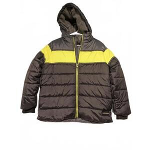 Calvin Klein Jeans Puffer Jacket Gray & Neon Yellow Kids Boys Size Large 14/16